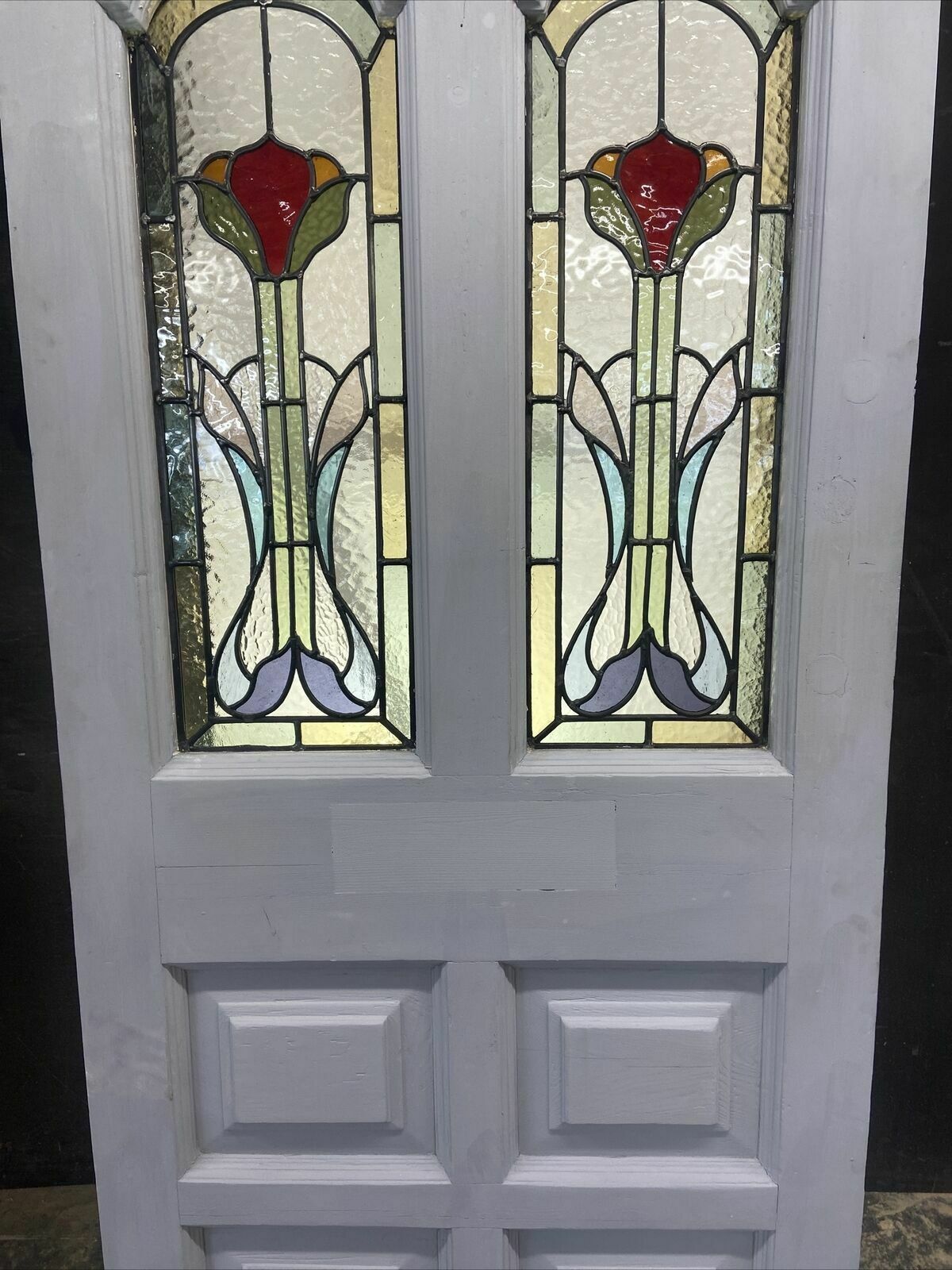 Edwardian Front Door Period Stained Glass Old Reclaimed Antique Lead Wood Pine photo Home Fixtures
