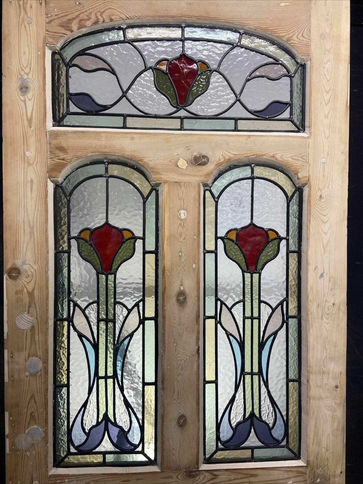 photo vinterior Edwardian Front Door Period Stained Glass Old Reclaimed Antique Lead Wood Pine