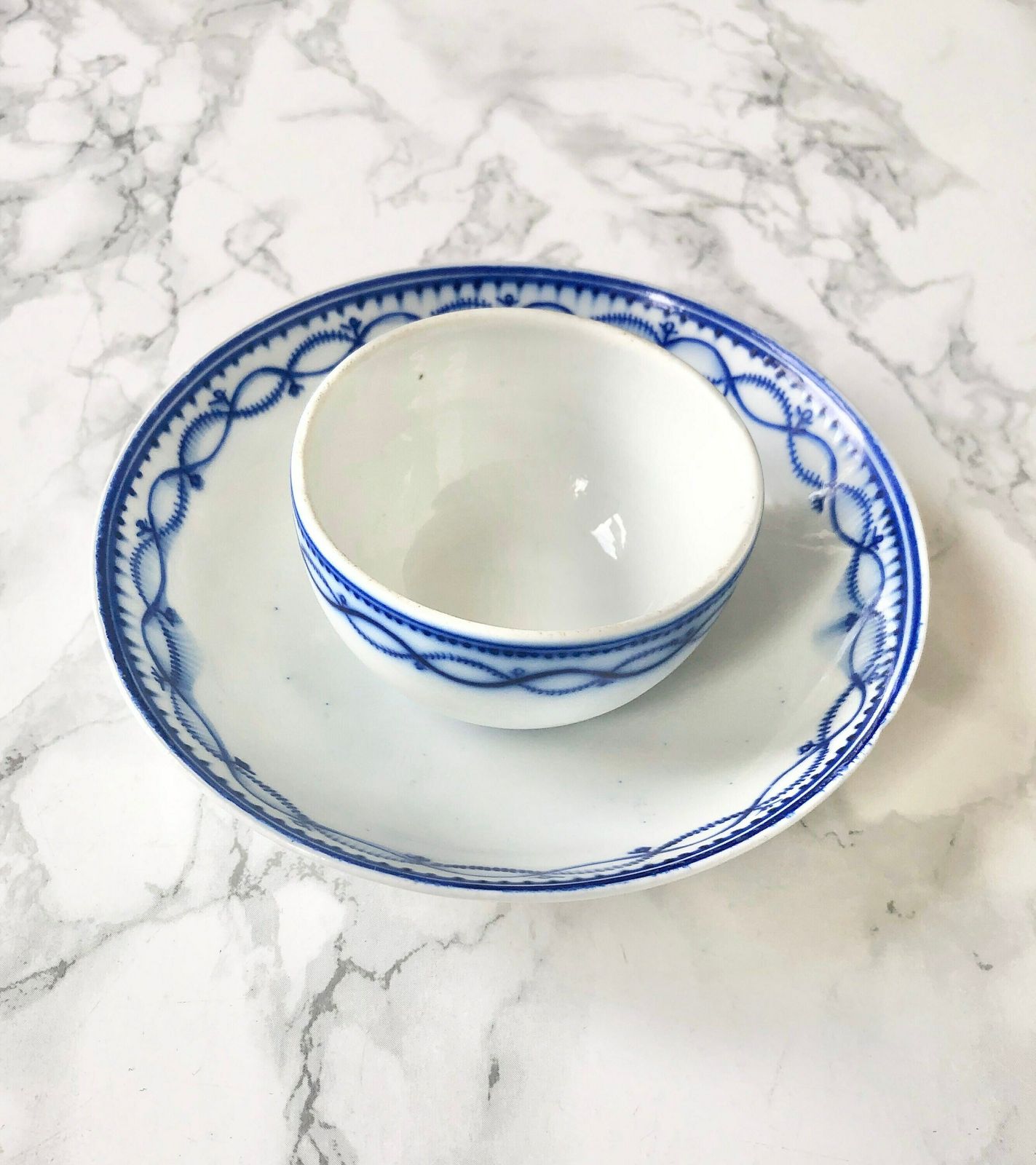 French Manufacture Of Tournai, 18th Century Period   Rare White And Blue Porcelain Cup And Saucer