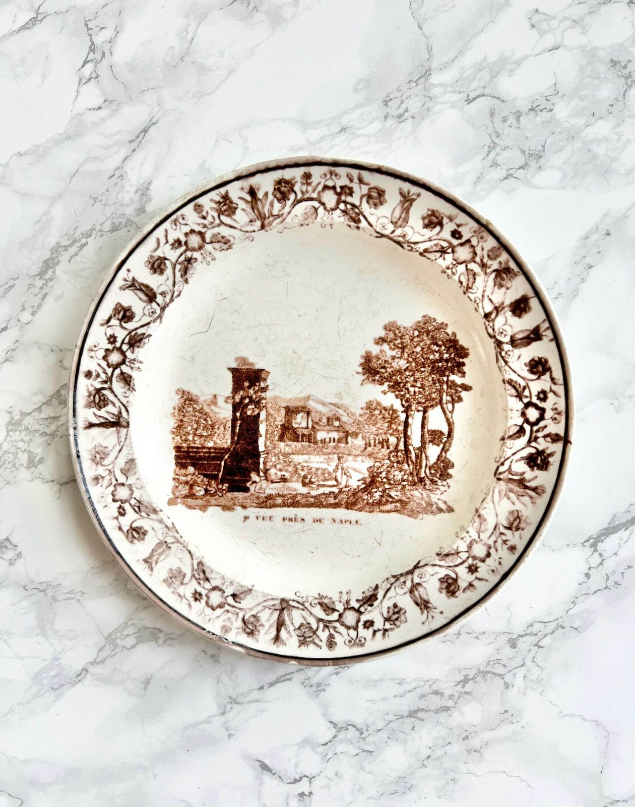 Antique French Pottery Plate Pair   Italy Vedute Circa 1830 Collectible French Wall Plates photo for sale