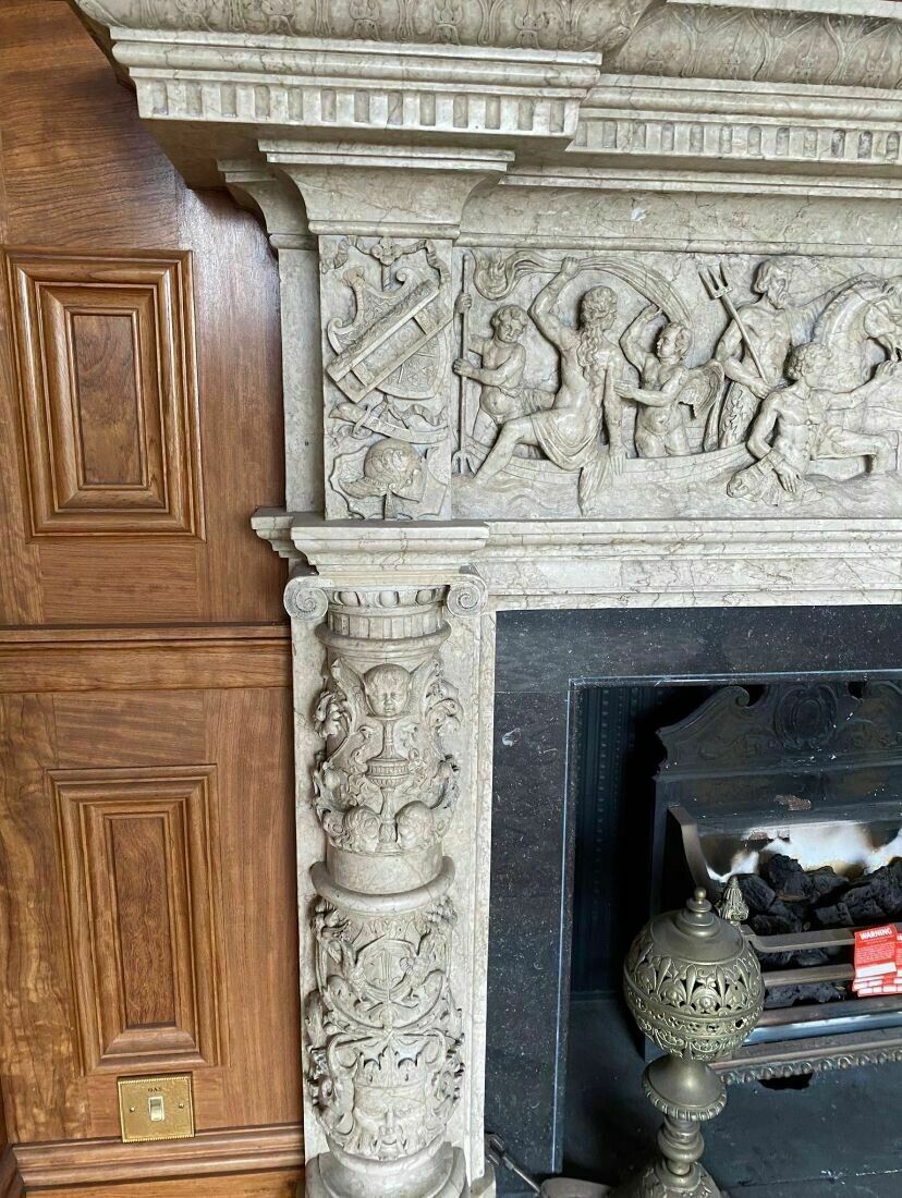 Carved Marble Antique Fire Surround Overmantel Fireplace Reclaimed Royal Prov photo for sale