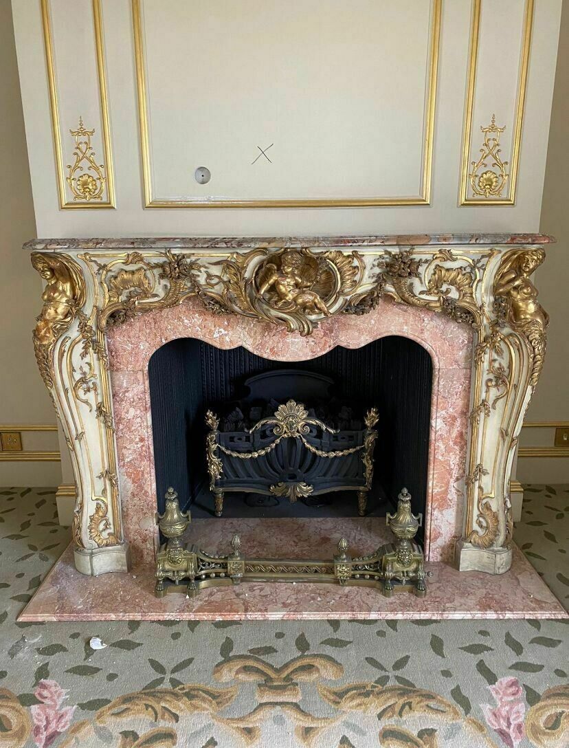 photo furniture Carved Marble Antique Fire Surround Overmantel Fireplace Reclaimed Royal Prov