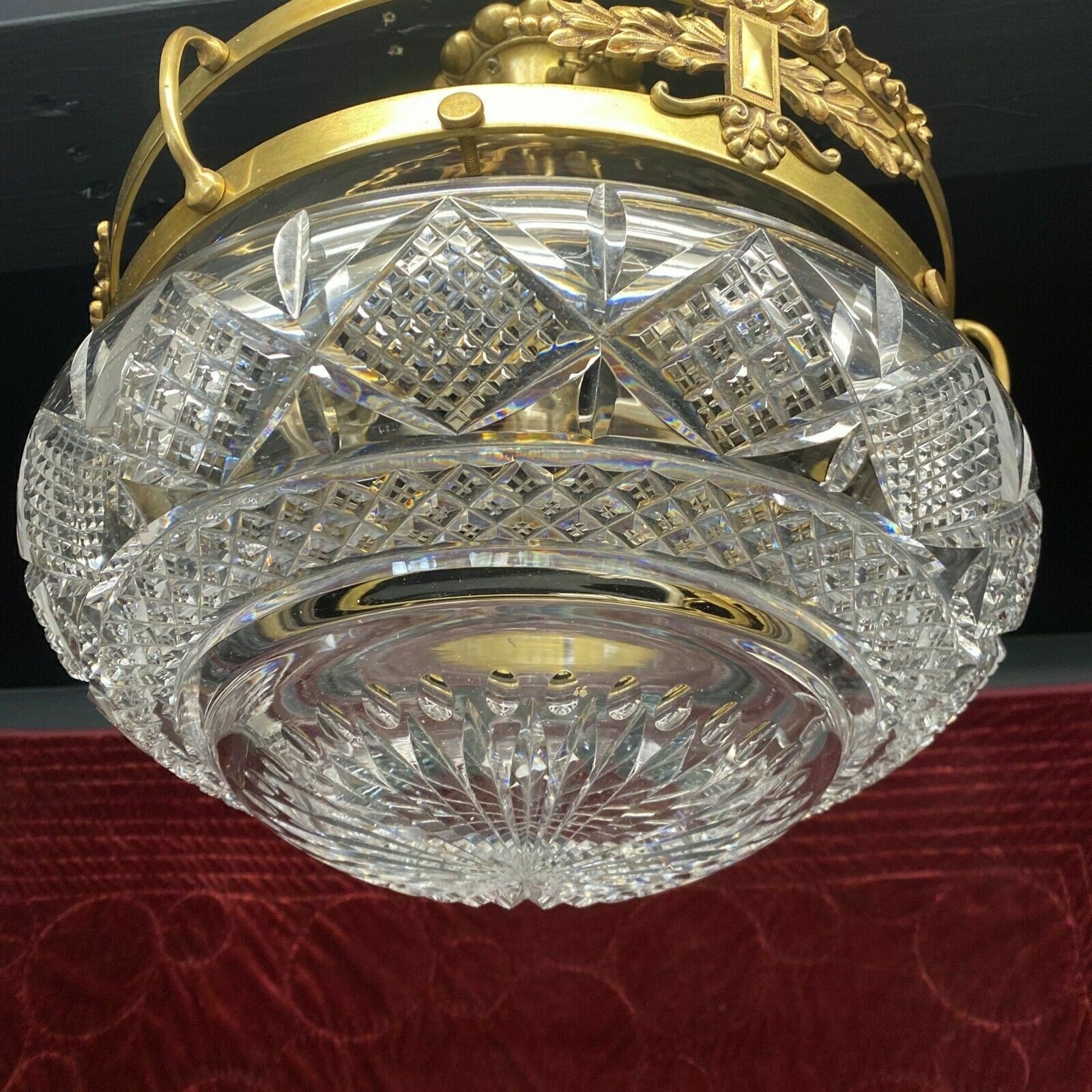 Antique Gilt Brass Cut Lead Crystal Ceiling Bowl Louis XV 19th Century Light photo furniture