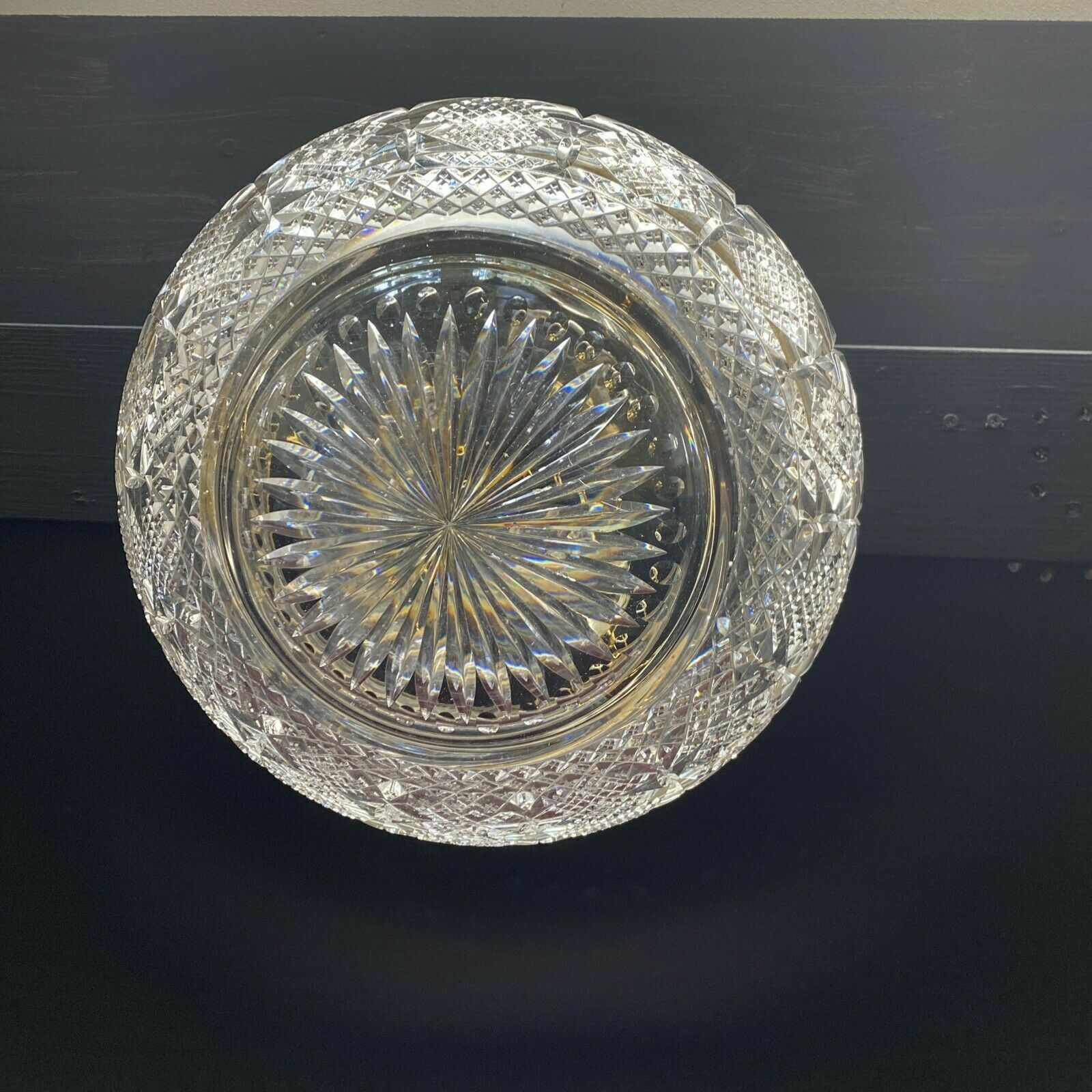 Antique Gilt Brass Cut Lead Crystal Ceiling Bowl Louis XV 19th Century Light photo for sale