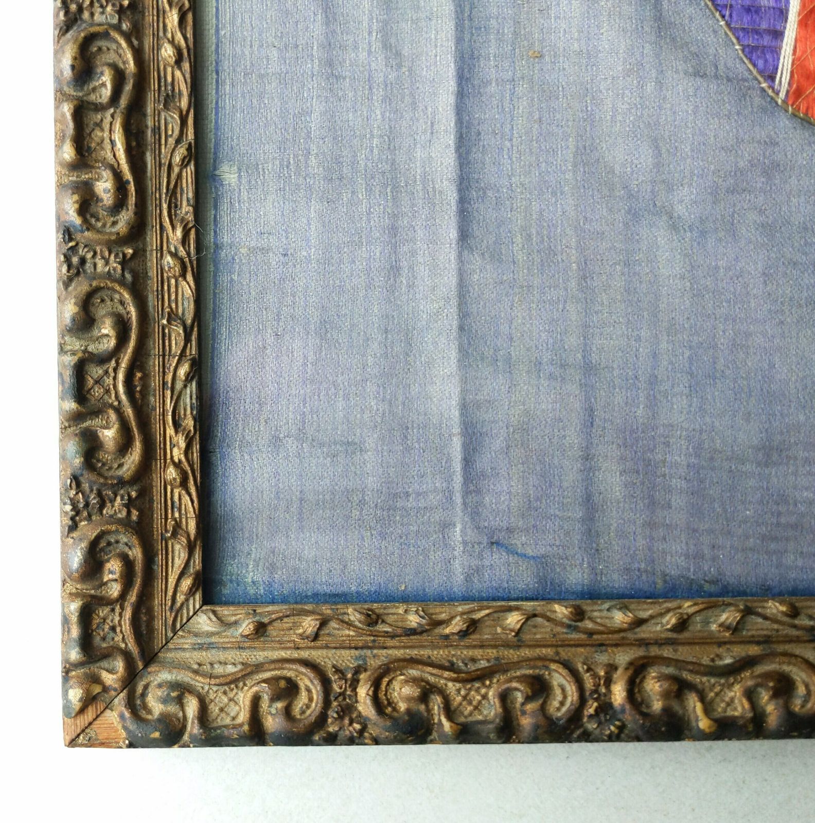 photo for sale Antique Framed World War 1 Embroidered Panel With Allied Flags And Photograph Of Navy Sailor In Japanese Silk Frame