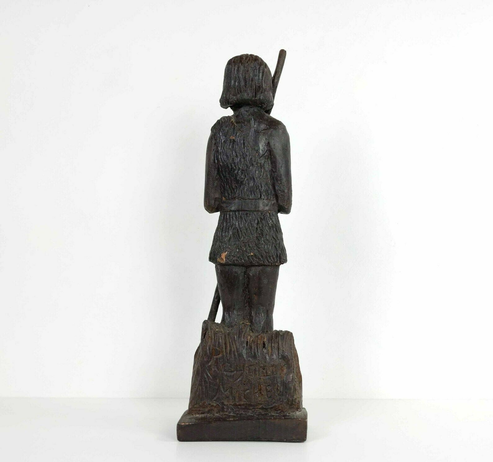 Large 1960s French Wood Sculpture Of A Shepherd And Sheep, Mid Century Handmade Wooden Statue photo buy