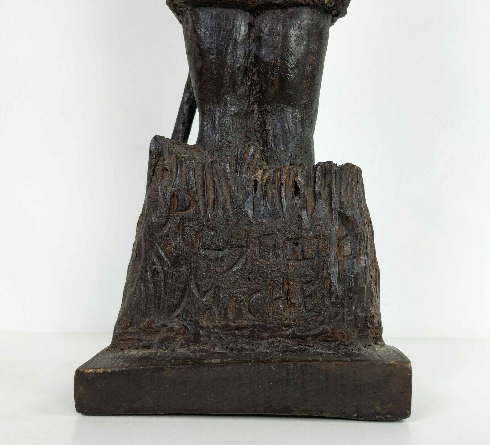 Large 1960s French Wood Sculpture Of A Shepherd And Sheep, Mid Century Handmade Wooden Statue photo vintage