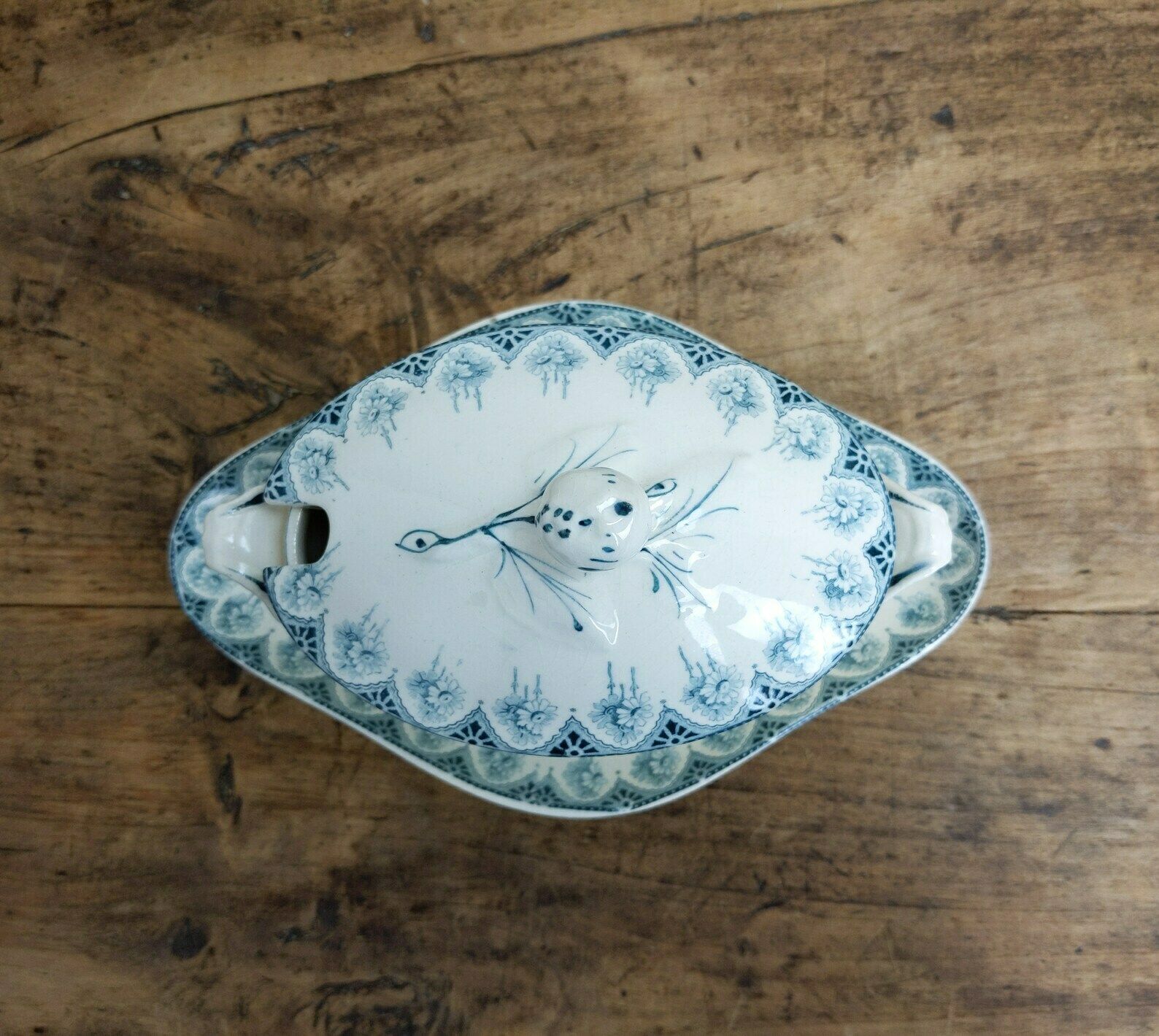 Antique French Boulogne Ironstone Pottery Sauce Or Gravy Boat With Rococo Handles And Flower And Foliage Decoration photo buy