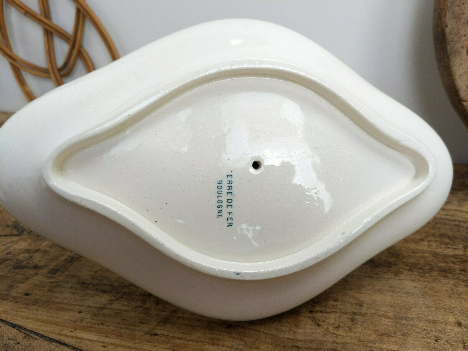 photo furniture Antique French Boulogne Ironstone Pottery Sauce Or Gravy Boat With Rococo Handles And Flower And Foliage Decoration