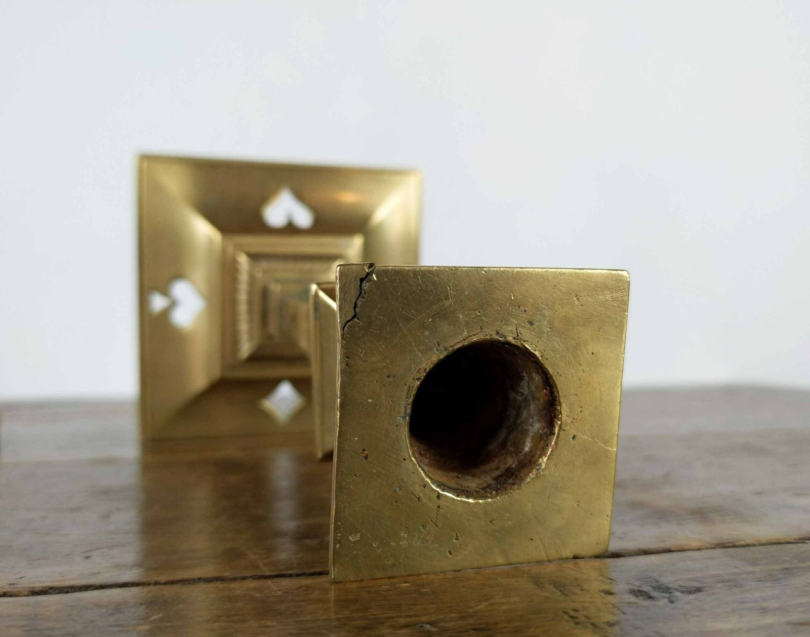 Pair Of Bronze Candlesticks, Original French Deck Of Cards Candlestick Holder, Gift For Poker Lover, Heavy Antique Art Deco Candle Holder photo furniture