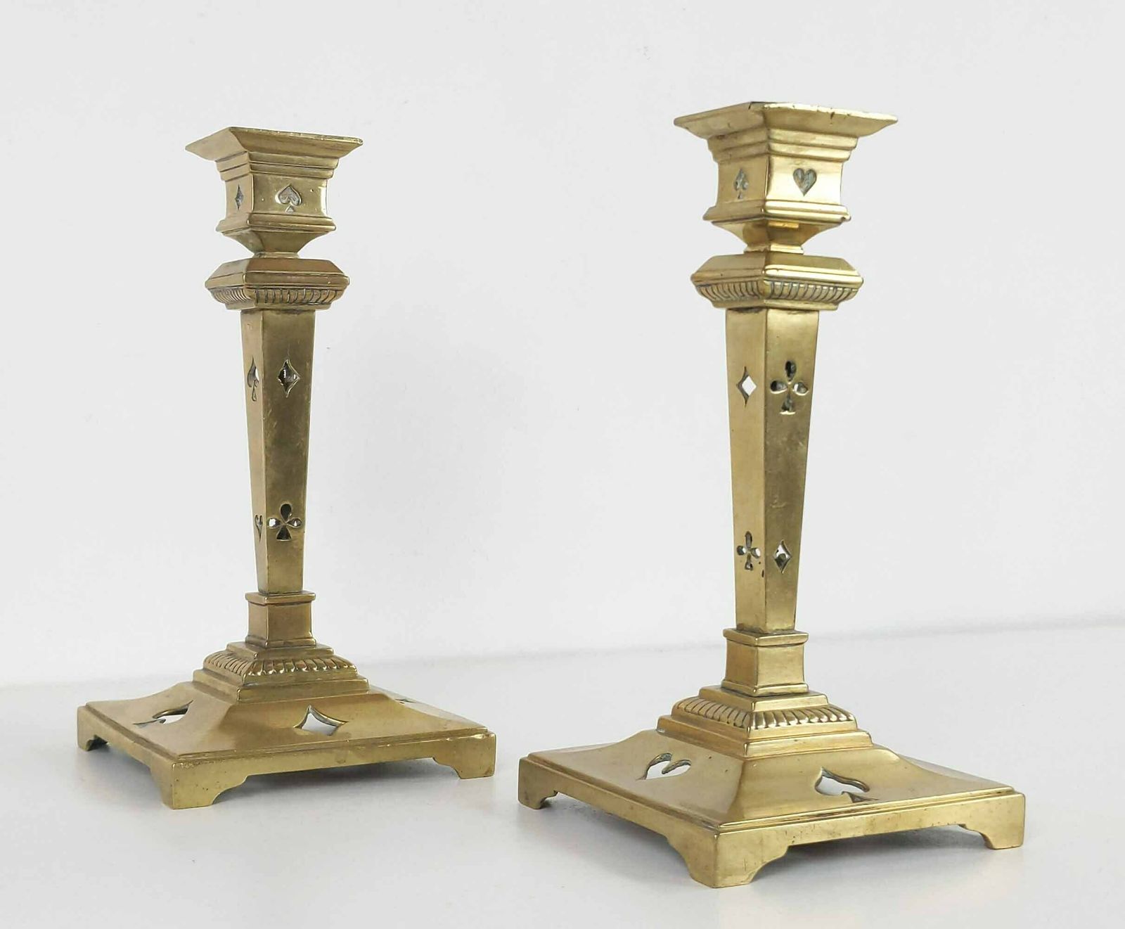 Pair Of Bronze Candlesticks, Original French Deck Of Cards Candlestick Holder, Gift For Poker Lover, Heavy Antique Art Deco Candle Holder photo vinterior