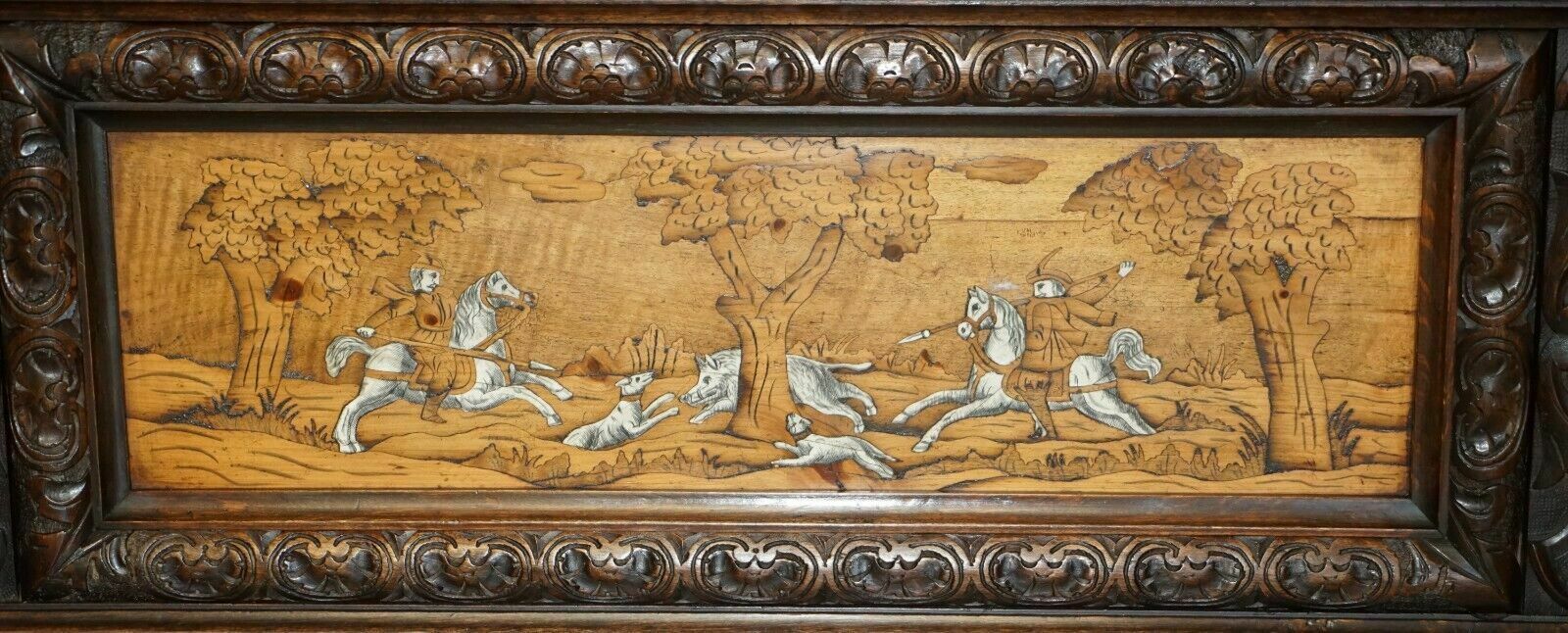 3750.0 Antique Lion Griffon Carved Italian 1860 Monks Settle Bench Internal Storage photo
