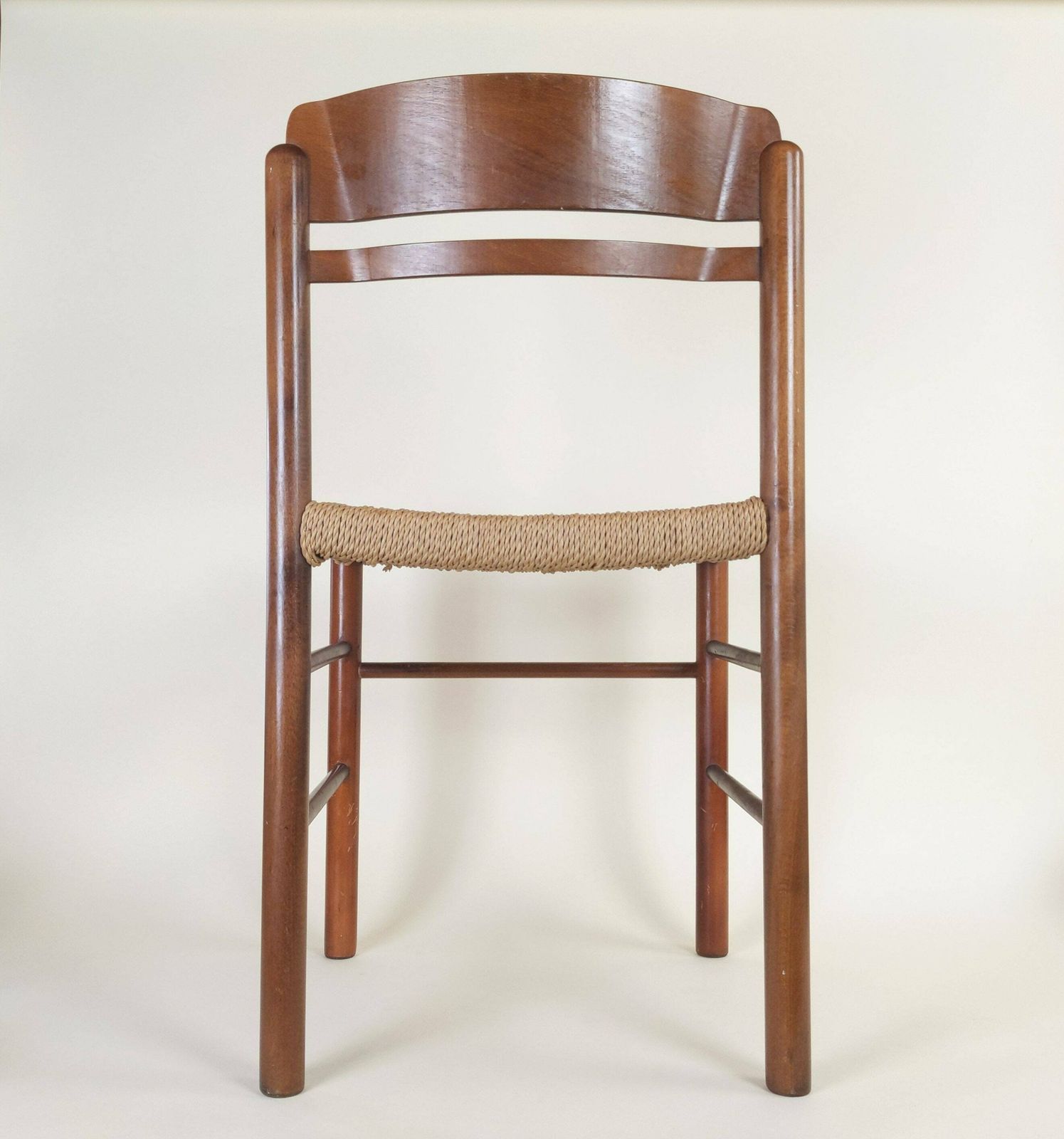 Mid Century Beech Wood Woven String Work Cord Dining Chair With Bentwod Back Rest In The Style Of Borge Mogensen photo vintage