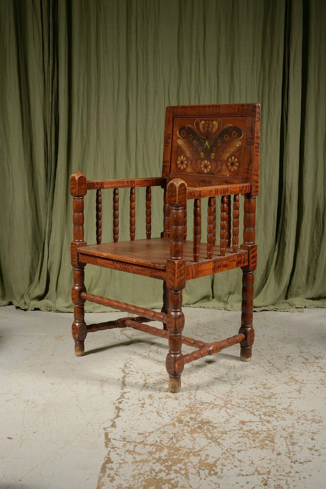 A Swedish Scumble Painted Pine Bobbin Armchair   C.1920