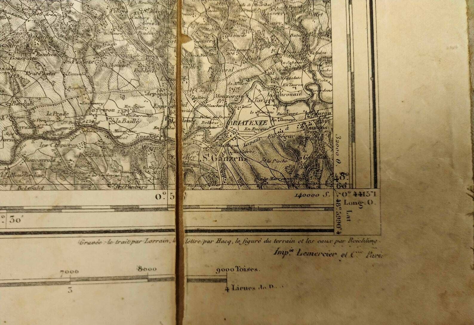 Antique French Map, 19th Century Military Map Of Montabaun And Countryside,Antique 1860s Lemercier Folding Map On Fabric,Map Collectors Gift photo vintage