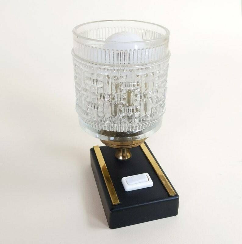 French Vintage Clear Glass Black And Gold Art Deco Style Table Lamp Or Bedside Light, Home Office And Bedroom Decor photo 92.0