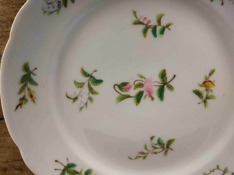 Antique French Cake Stand, Porcelain Compote Dish, Antique Hand Painted Flowers Porcelain Pedestal Dish, Ceramic Stand, Paris Hotel Decor photo vinterior