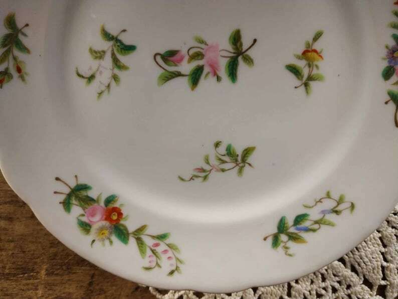 Antique French Cake Stand, Porcelain Compote Dish, Antique Hand Painted Flowers Porcelain Pedestal Dish, Ceramic Stand, Paris Hotel Decor photo buy