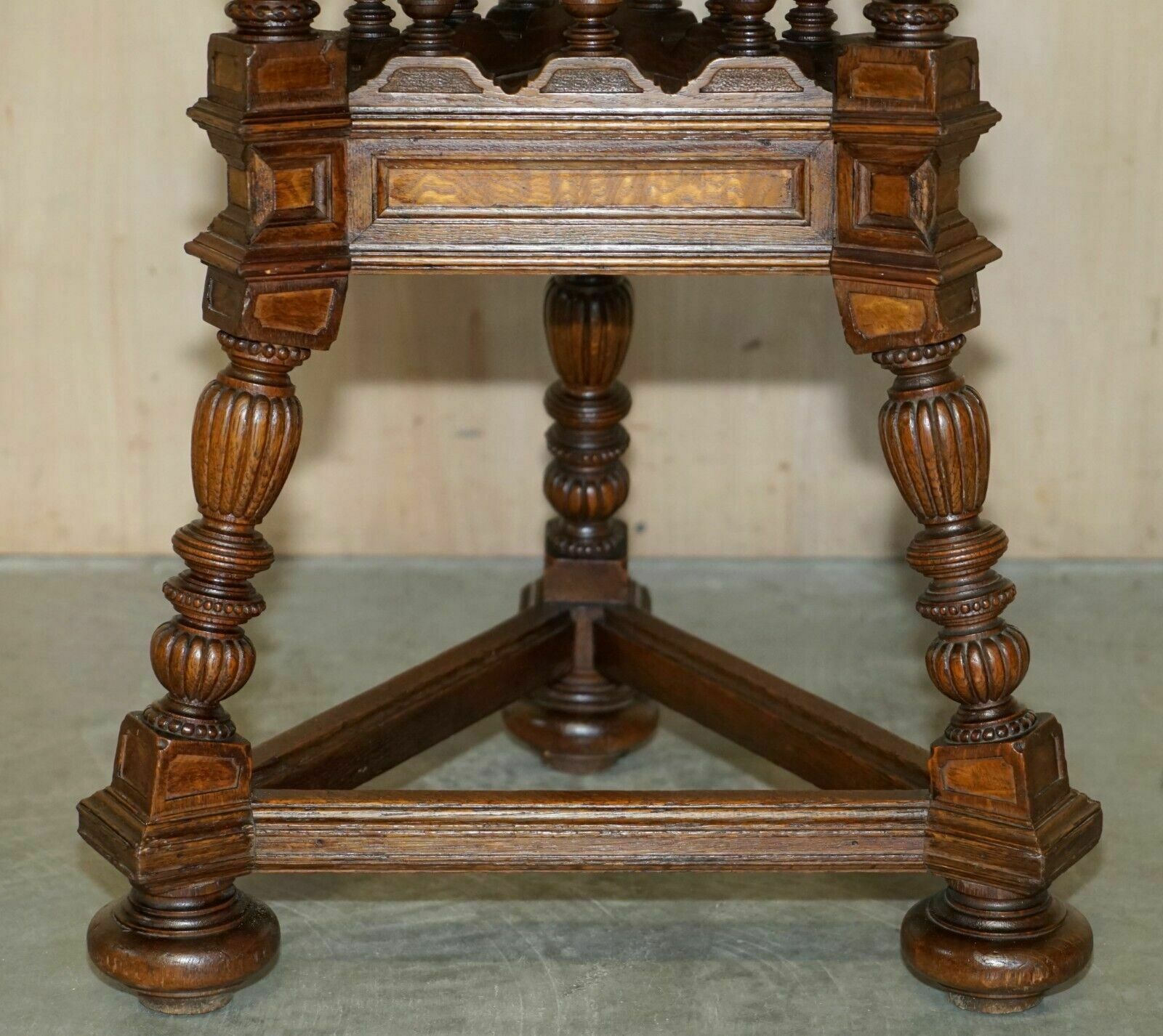 Antique Victorian Aesthetic Movement Carved Oak Elm And Marble Occasional Table photo vintage