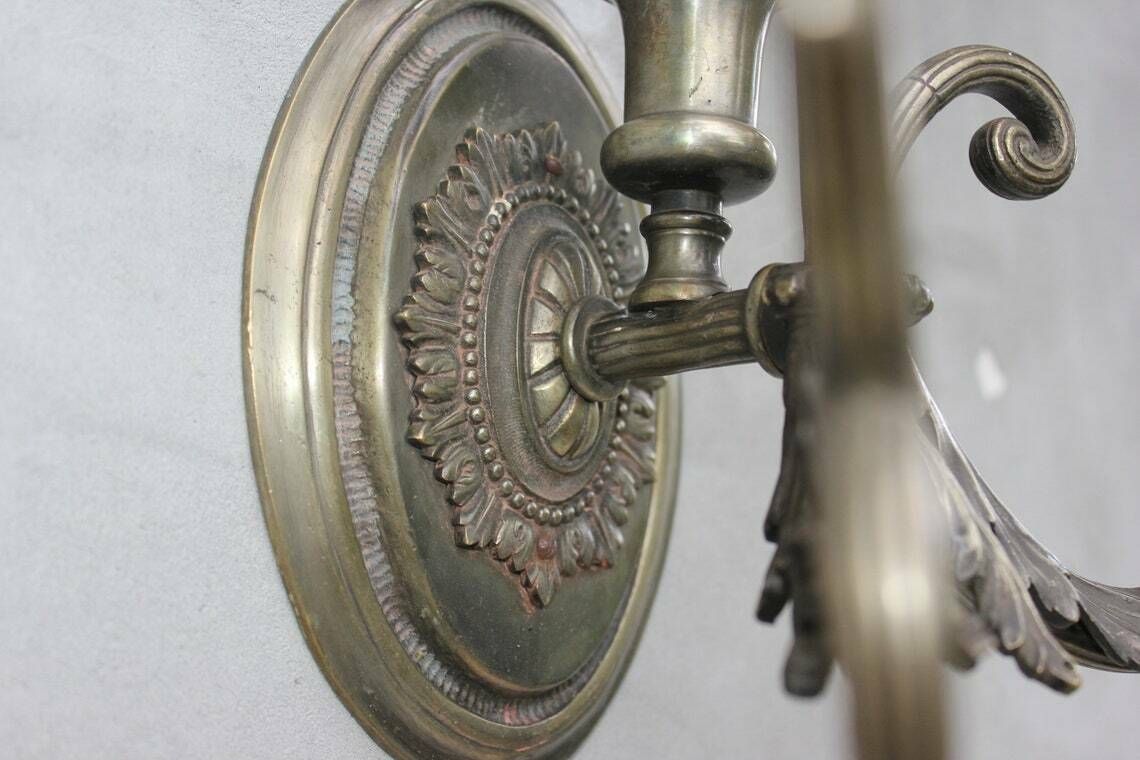 Rare Two Bronze Wall Sconces Edwardian Lighting Wall Lamps For Living Room, Hotel Lobby photo buy