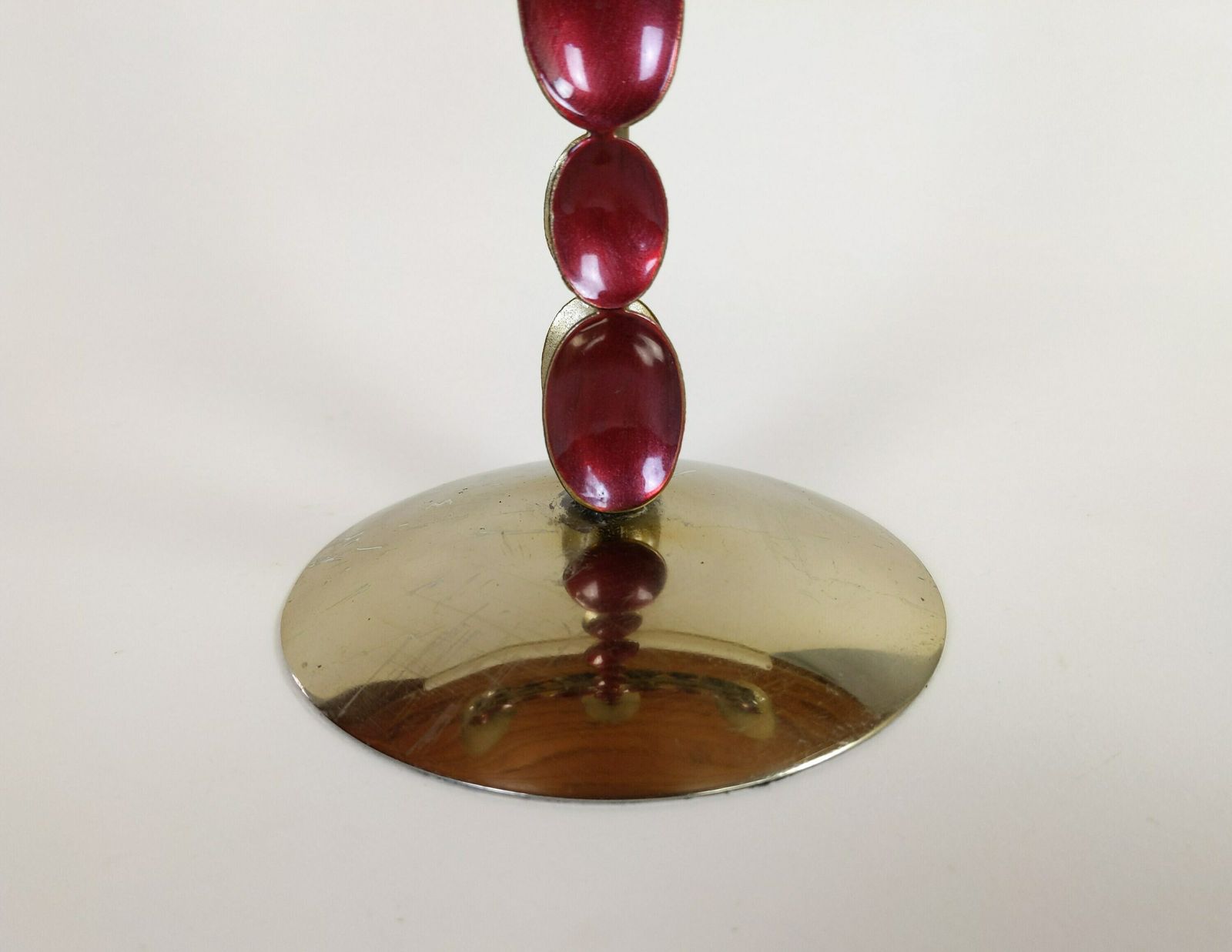 Vintage 3 Arm Swedish Brass And Pink Enamel Candelabra Candle Holder photo Home Decor