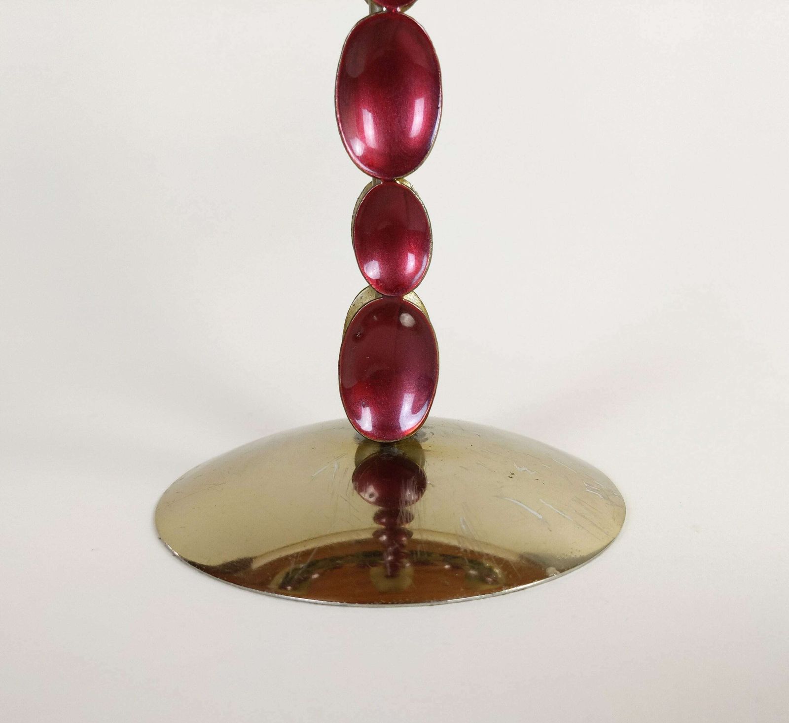 Vintage 3 Arm Swedish Brass And Pink Enamel Candelabra Candle Holder photo vintage