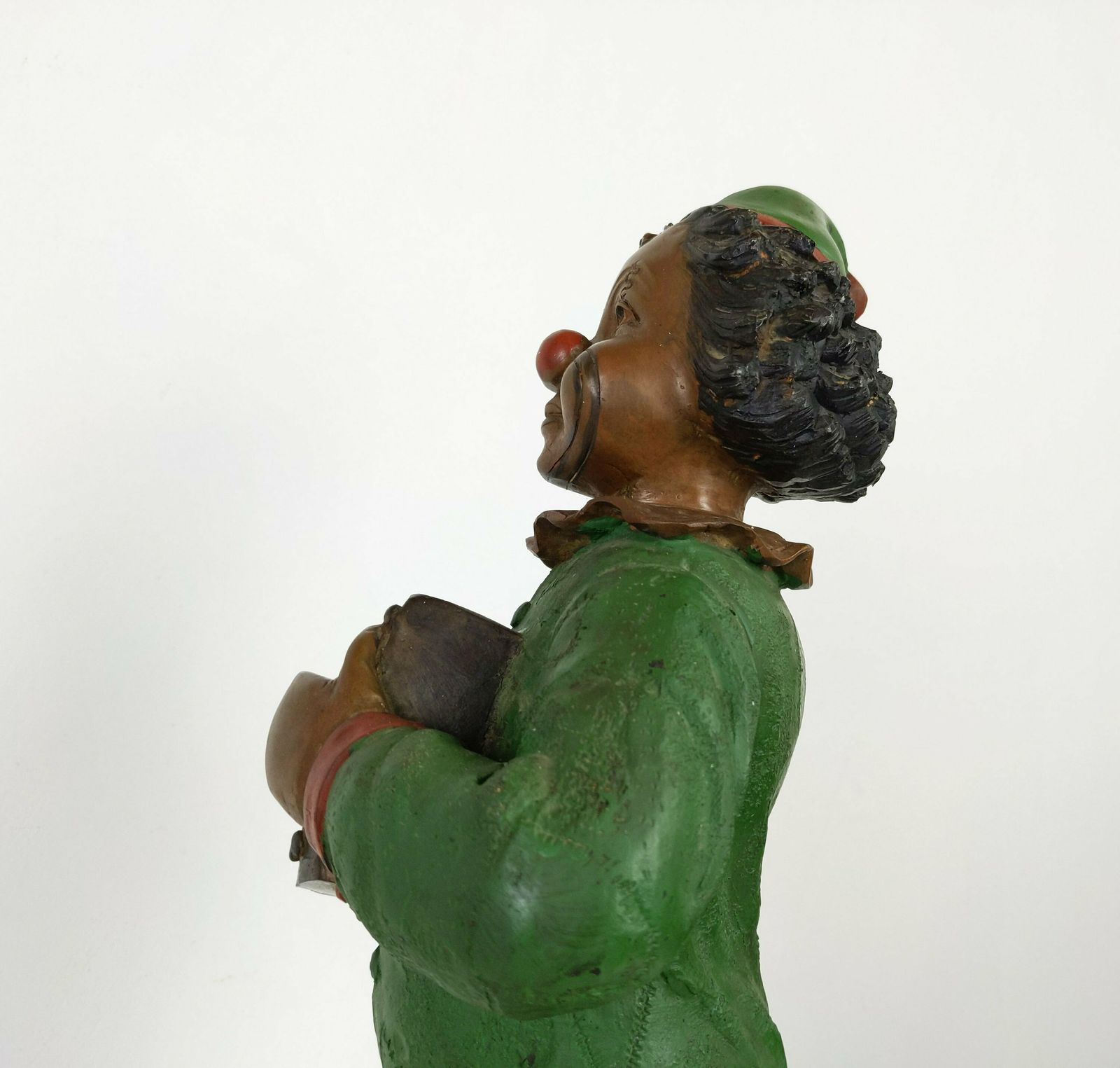 Large 18.7" Vintage Bronze 1950s Cold Painted Statue Of A Clown Playing Accordion photo for sale