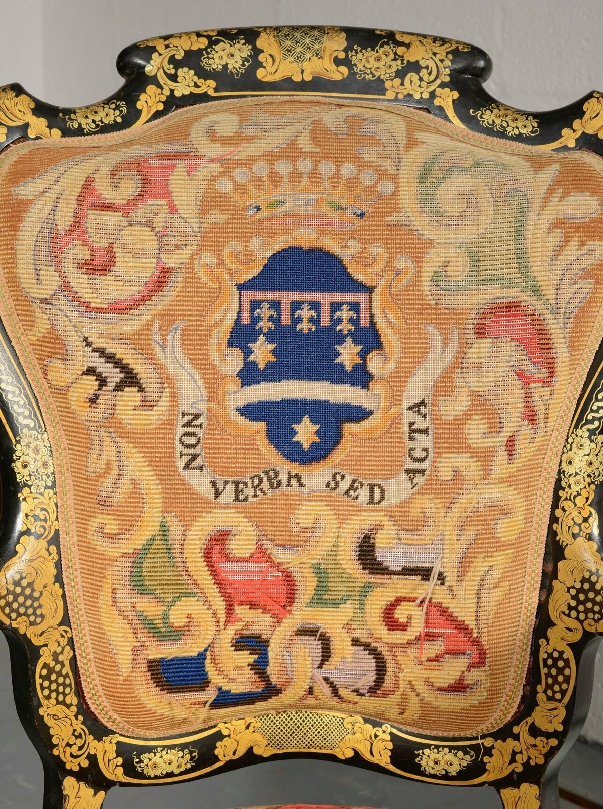 A French Louis Philippe Tapestry Armchair 'Non Verba Sed Acta'   C.1890 photo furniture