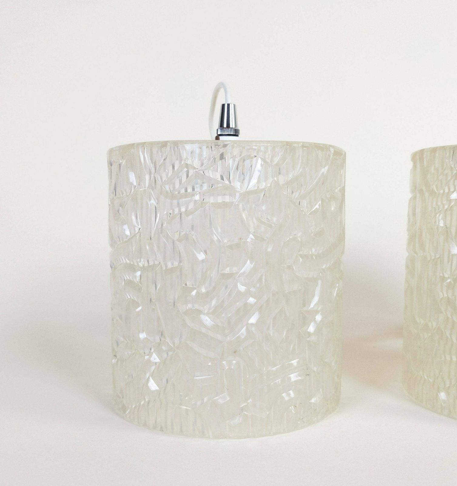 Pair Of Vintage French Clear Acrylic Hanging Swag Pendant Ceiling Lights, Mid Century Lighting, 1960s Plastic Lights photo 120.0