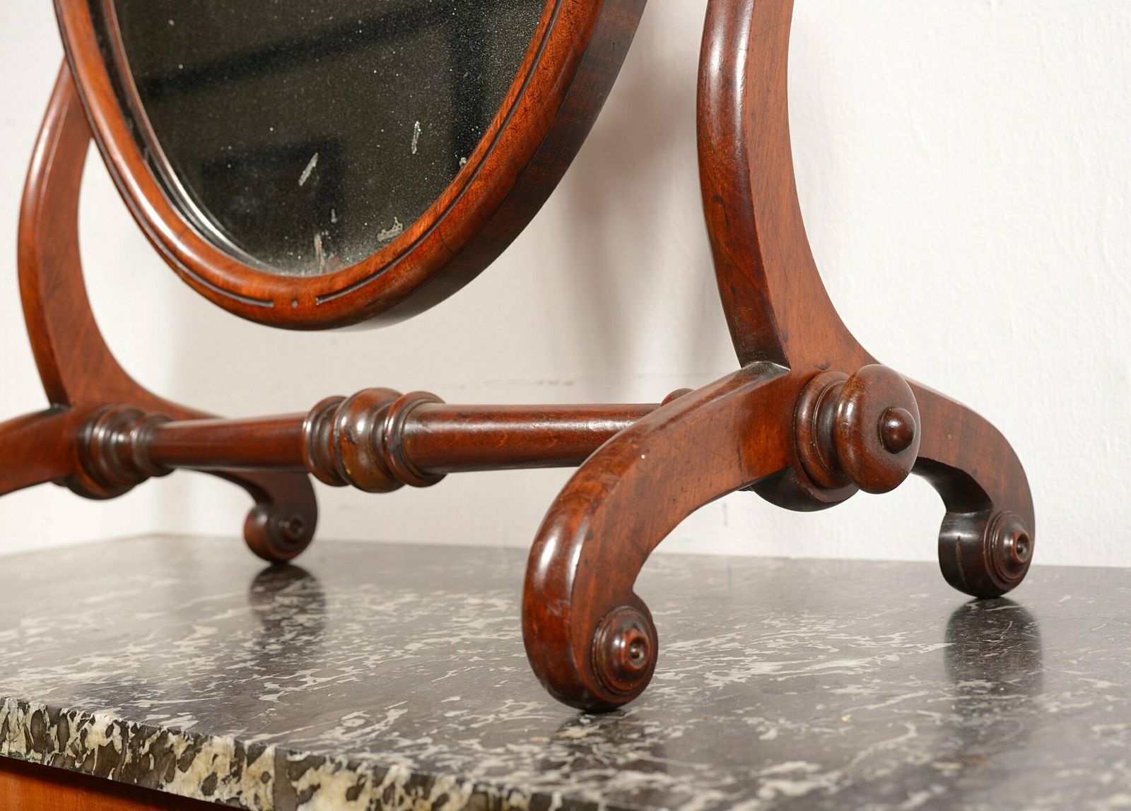 A William IV Mahogany Oval Swing Toilet Mirror With Foxed Mercury Plate   C.1835 photo for sale