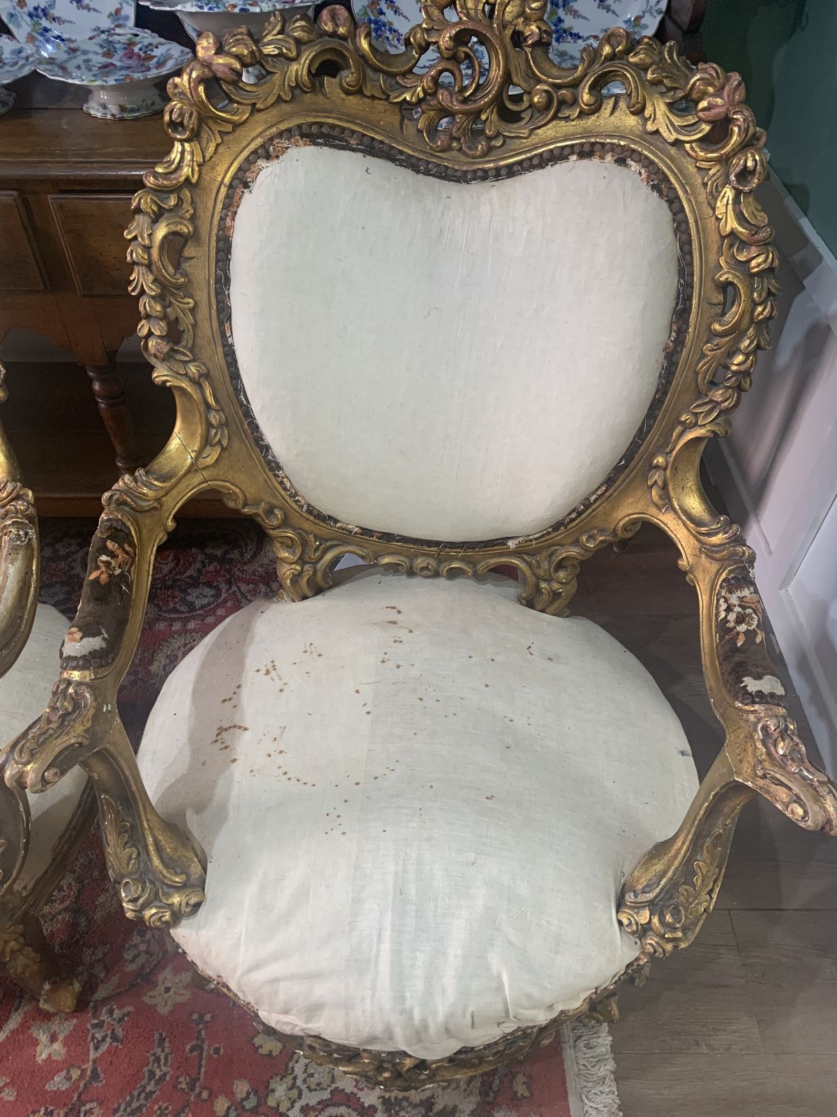 photo for sale A Pair Of Rococo Gilt Wood Arm Chairs