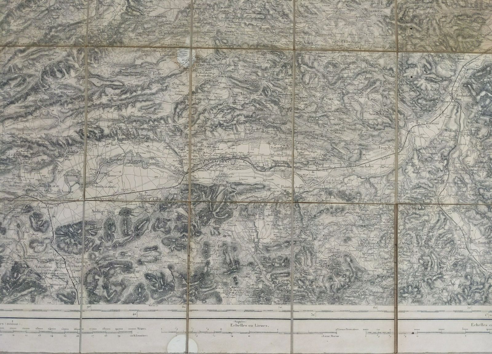 Antique French 19th Century Military Map Of St Gaudens France, 1860s Lemercier Folding Map On Fabric For Collectors photo vinterior