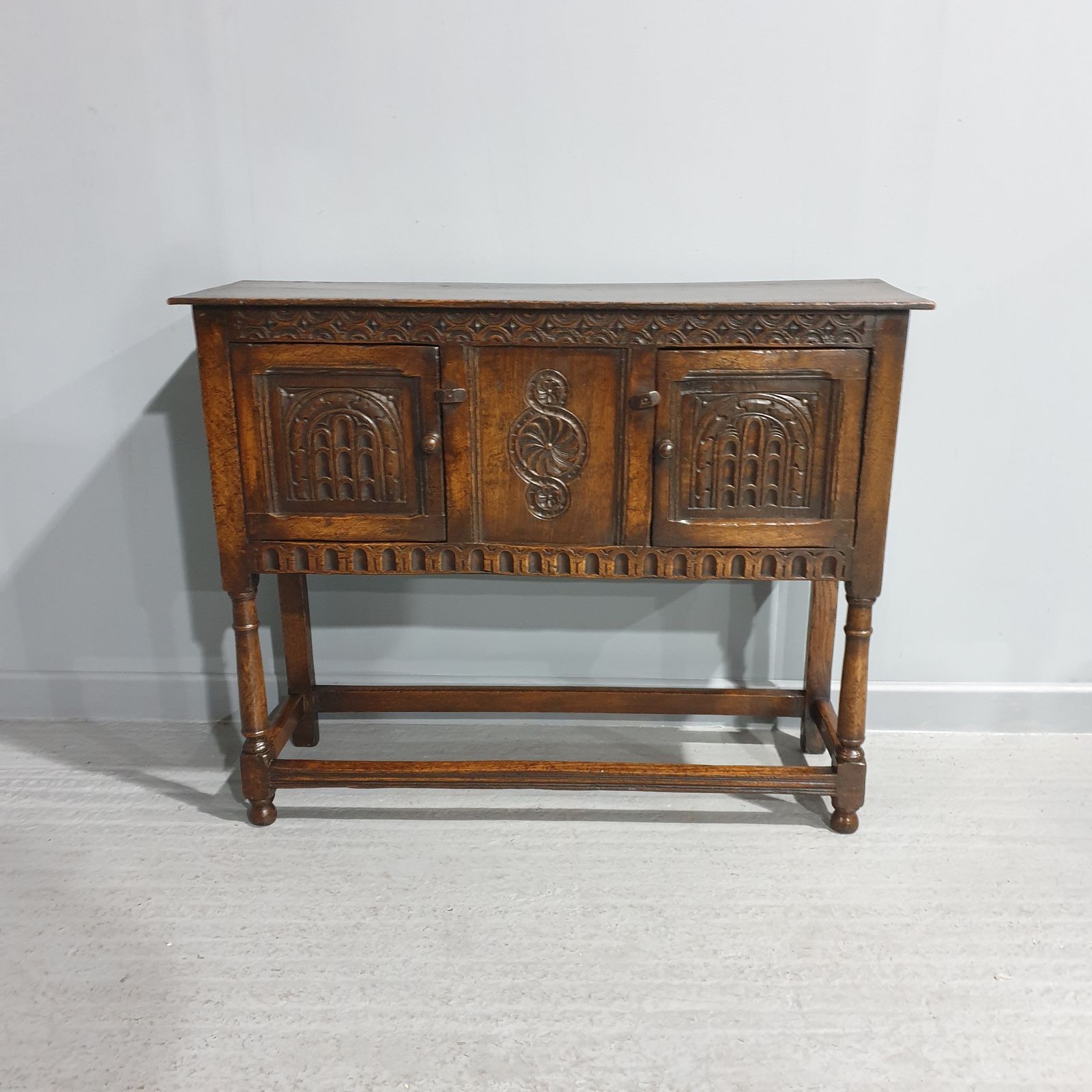 Carved Oak Sideboard Of Small Proportions