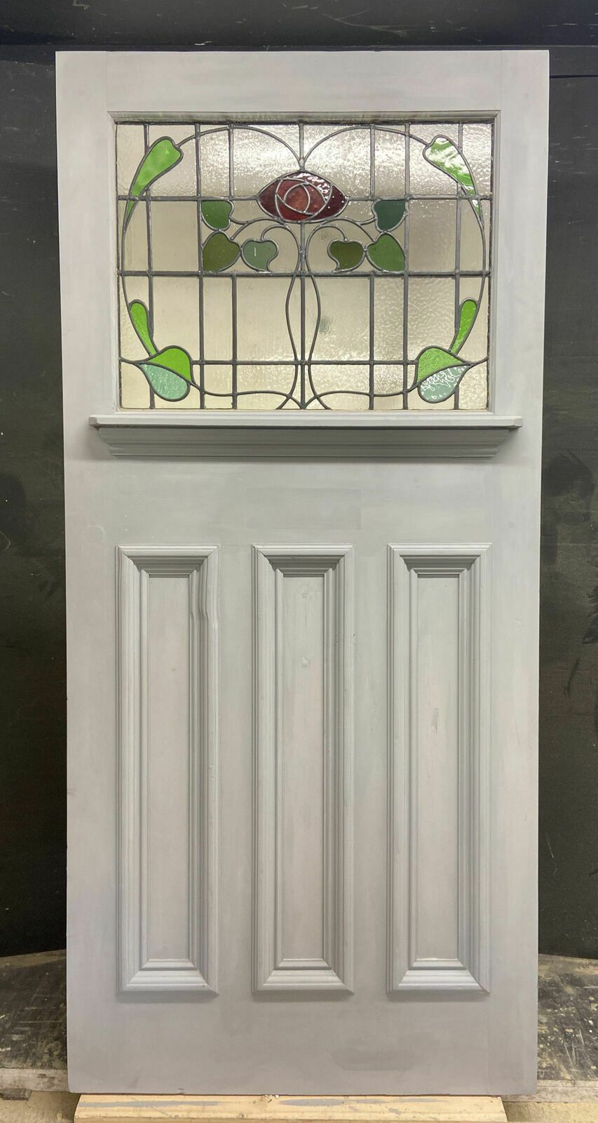 X Large Victorian Stained Glass Front Door Old Reclaim Antique Wood Art Nouveau