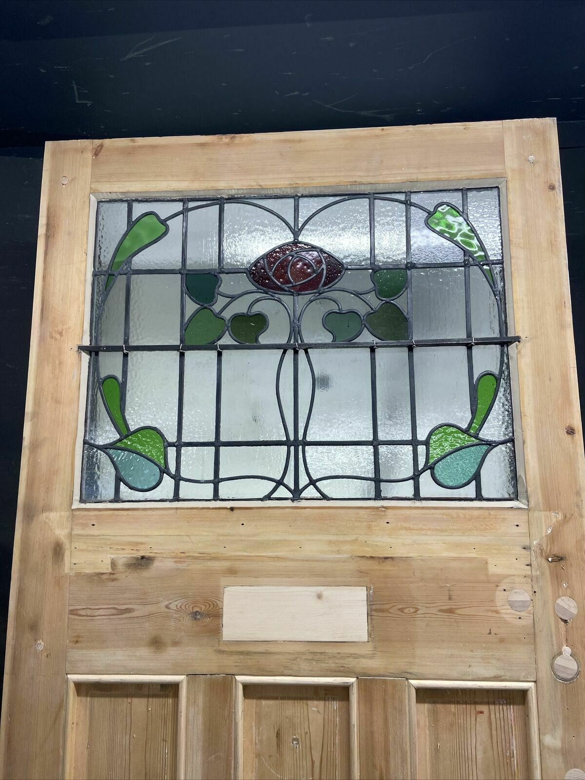 X Large Victorian Stained Glass Front Door Old Reclaim Antique Wood Art Nouveau photo vintage