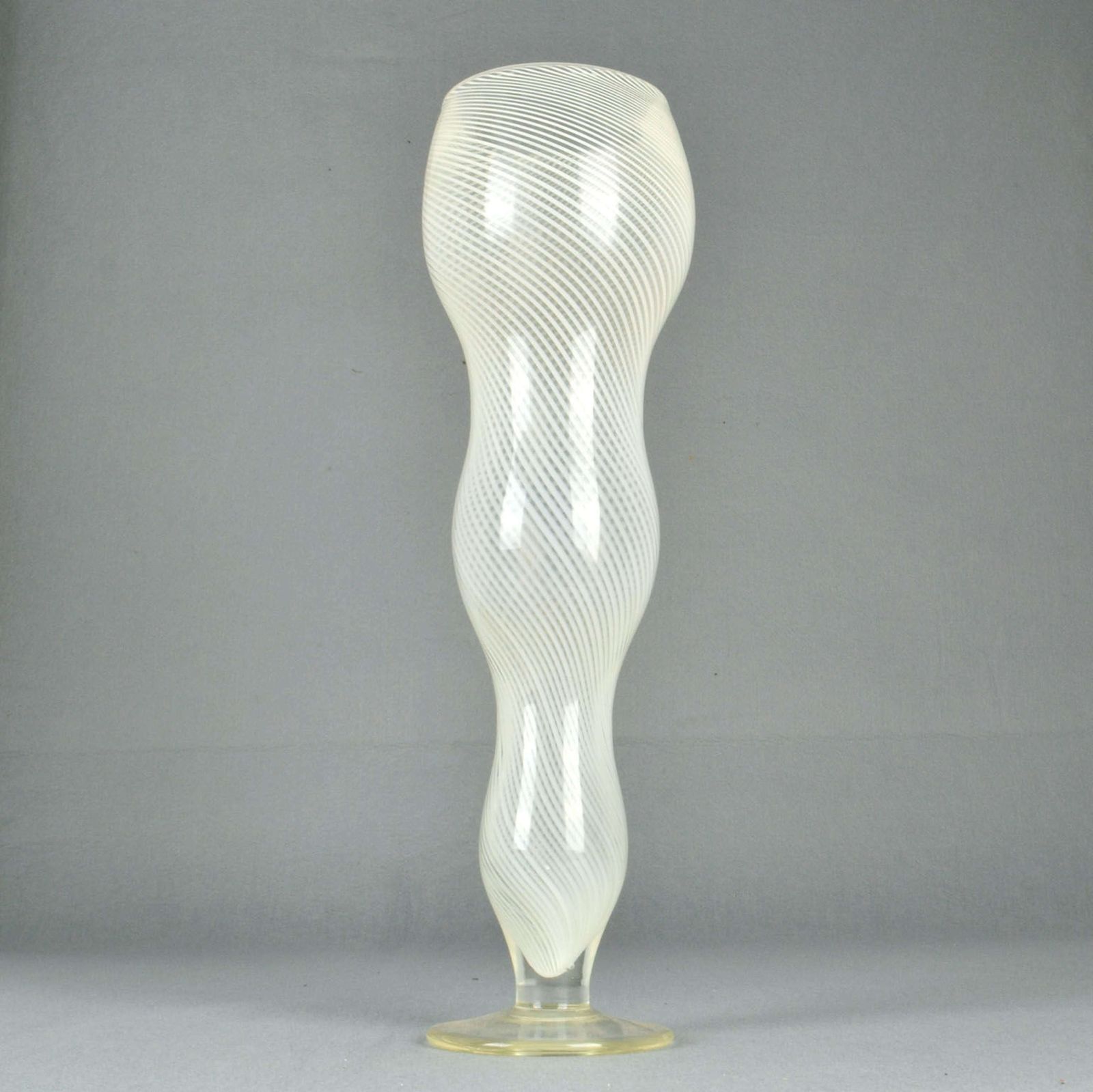 Tall Mezza Filigrana Footed White Murano Vase, Style Of Dino Martens photo for sale