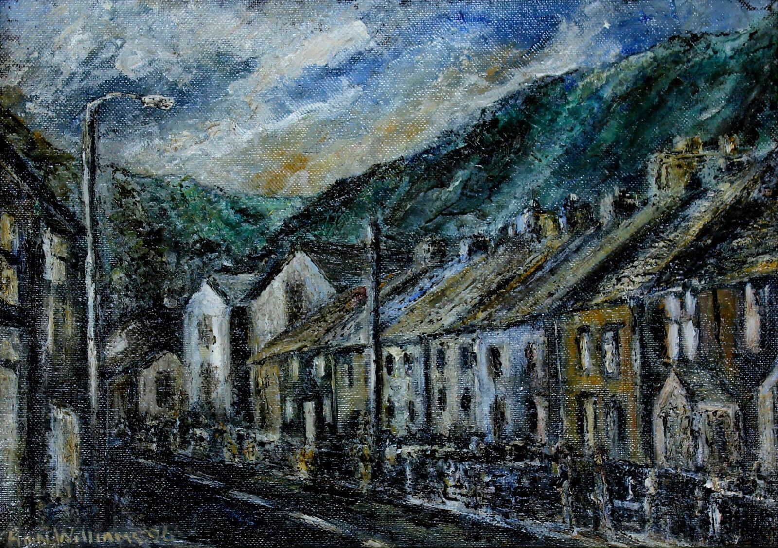 Oil On Board By Ann Williams. A Mining Village At Dusk photo furniture