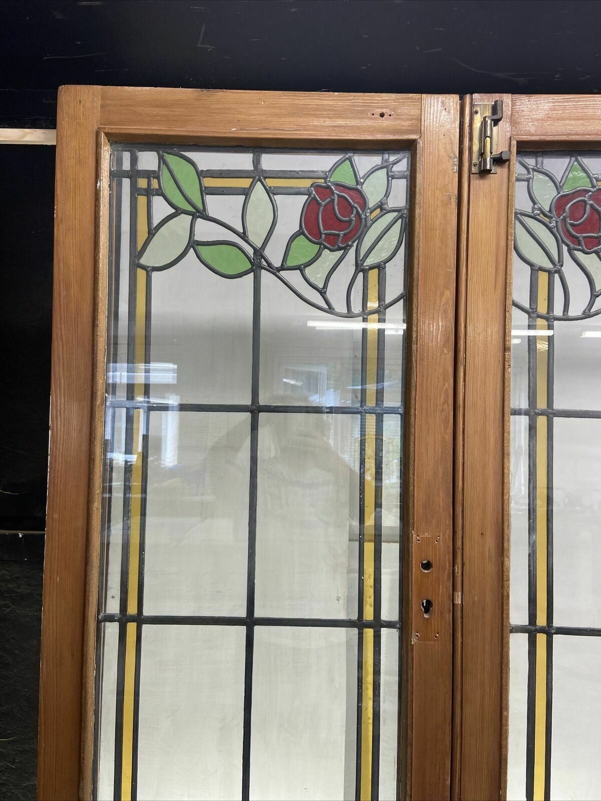 Double Edwardian Stained Glass Doors Antique Period Reclaimed Old French Lead photo furniture