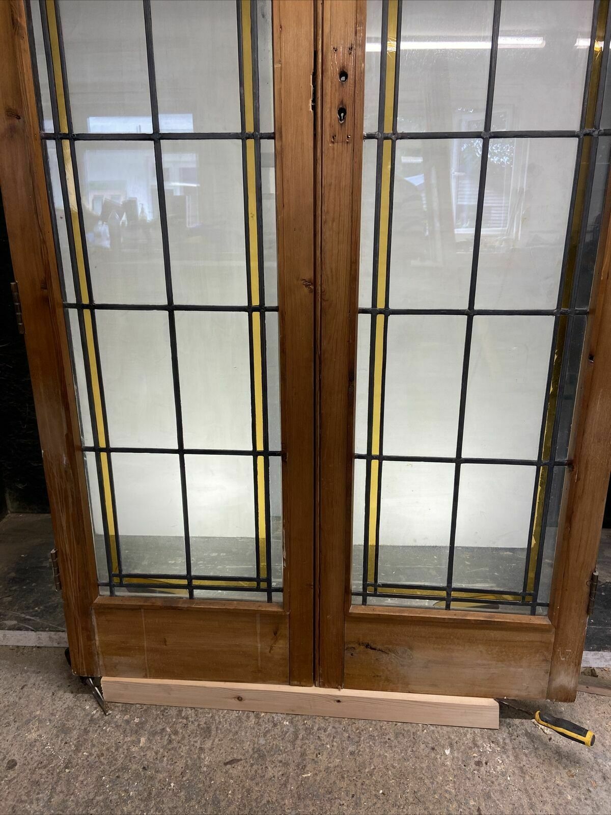 Home Fixtures Double Edwardian Stained Glass Doors Antique Period Reclaimed Old French Lead photo