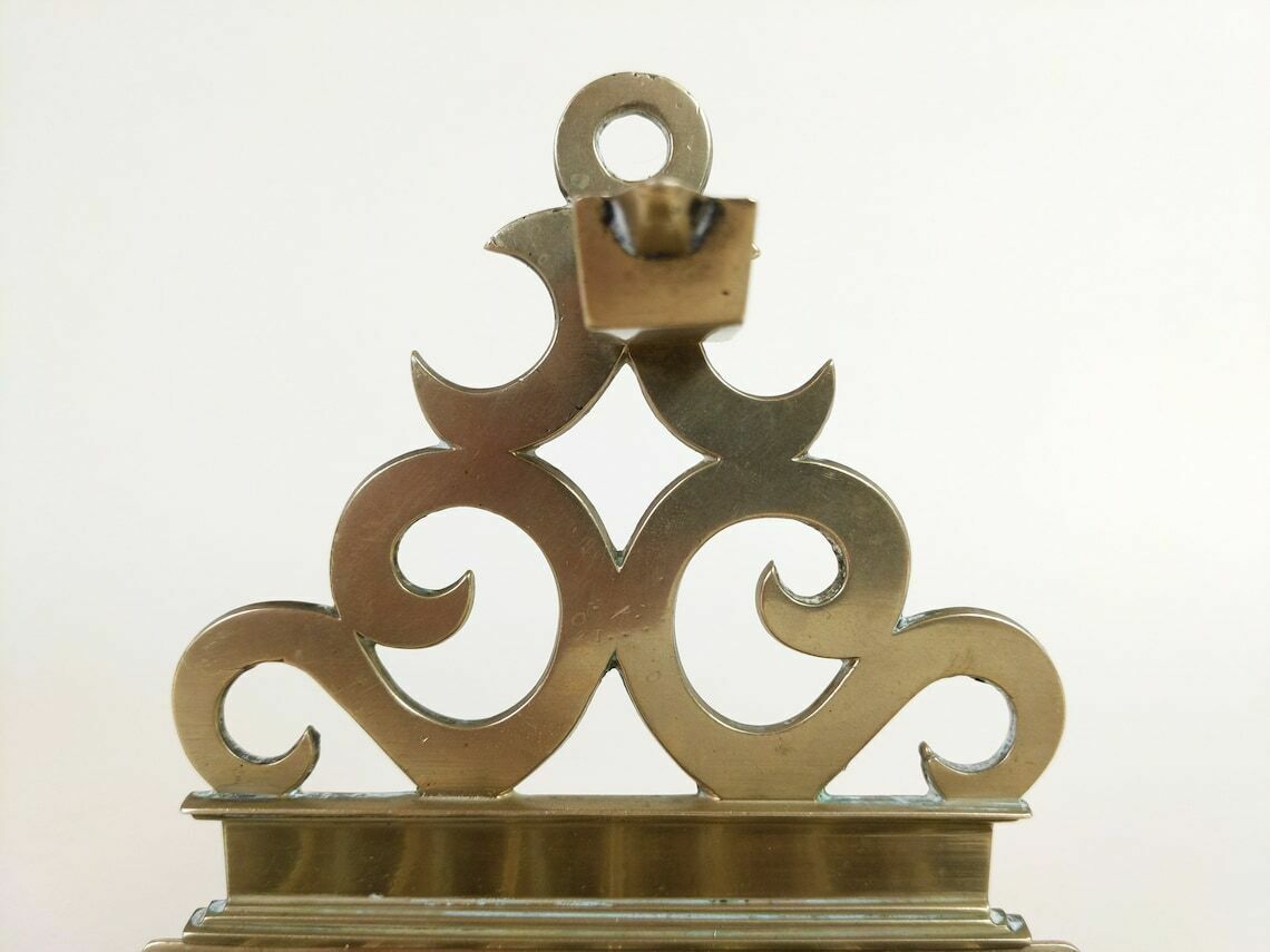 Antique 19th Century French Brass Jewish Hannukkah Lamp Menora With Makers Mark Cazenave & Moreau Bayonne France photo buy