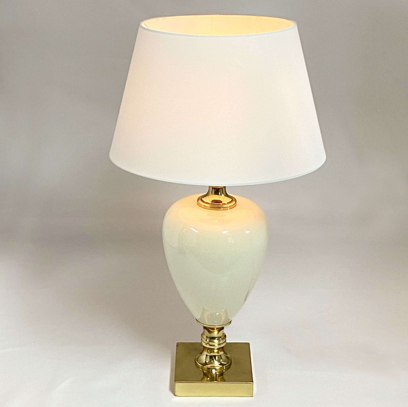 Pair Of Cream Porcelain And Brass Table Lamps By Zonca, Italy, 1970s photo furniture