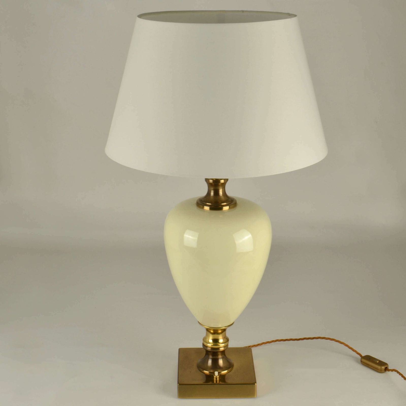photo for sale Pair Of Cream Porcelain And Brass Table Lamps By Zonca, Italy, 1970s