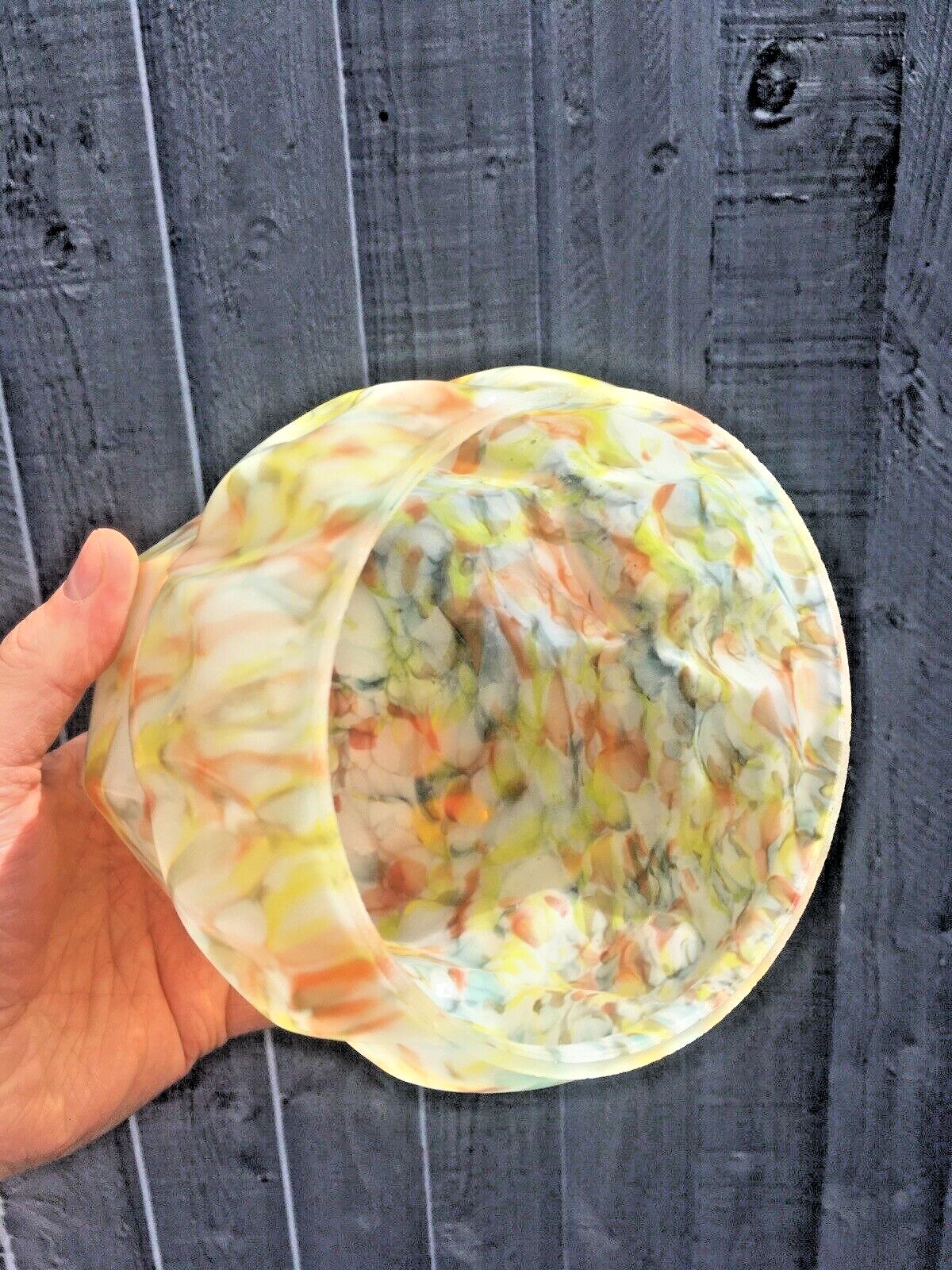 Art Deco Yellow Orange Marbled Geometric Spatter Glass Ceiling Light Lamp Shade photo vintage