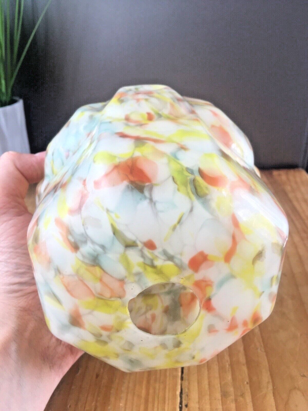 Lighting Art Deco Yellow Orange Marbled Geometric Spatter Glass Ceiling Light Lamp Shade photo
