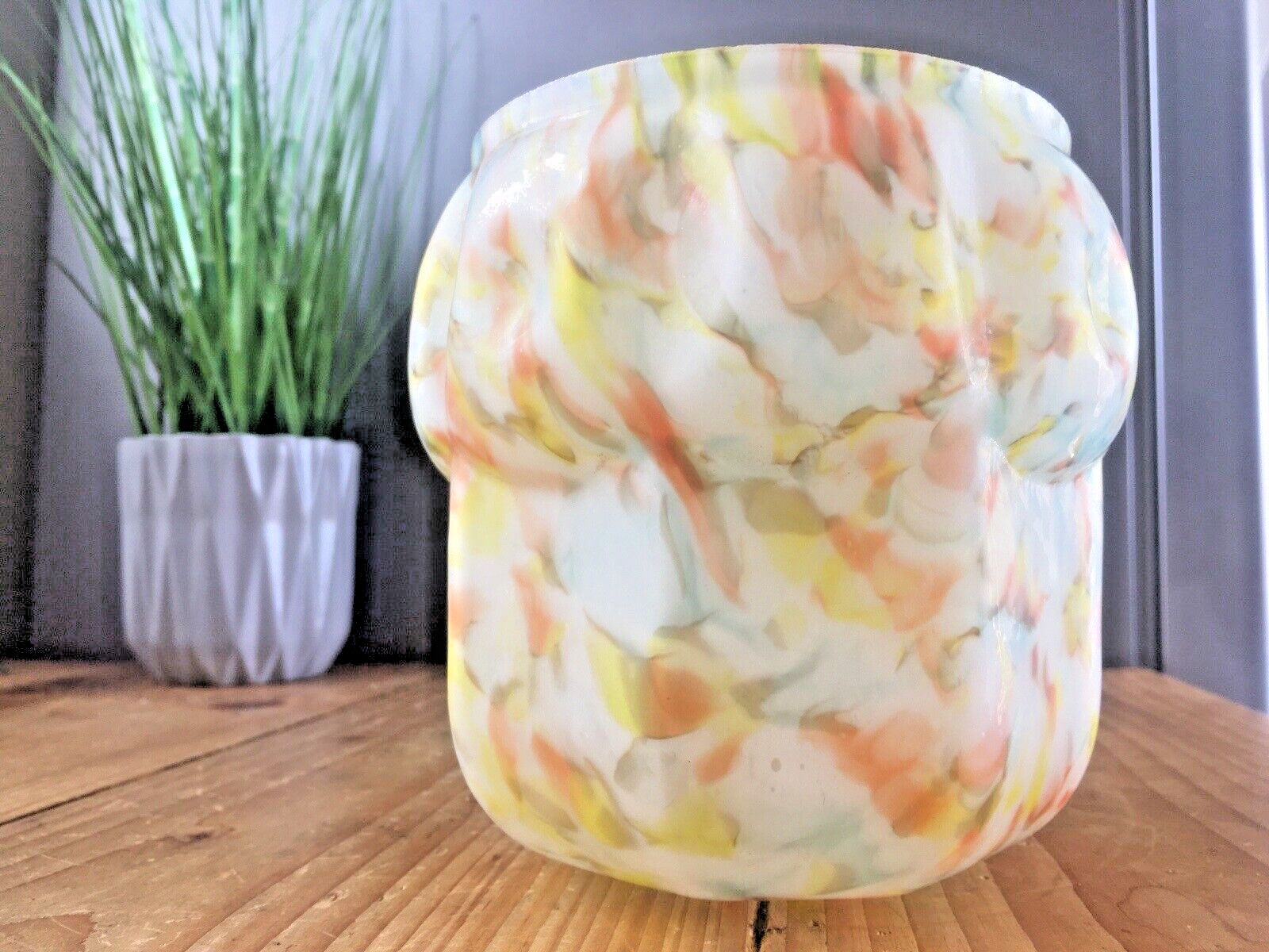 95.0 Art Deco Yellow Orange Marbled Geometric Spatter Glass Ceiling Light Lamp Shade photo