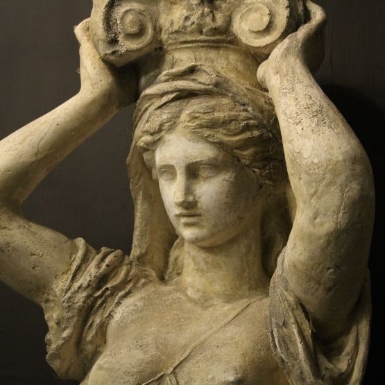 French Plaster Pair Of Caryatids With Pedestals photo vinterior