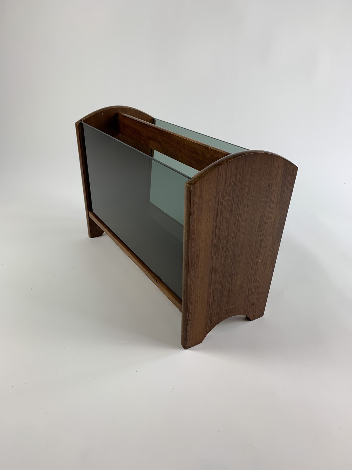 Mid Century Vintage Teak And Smoked Glass Magazine Rack photo 110.0
