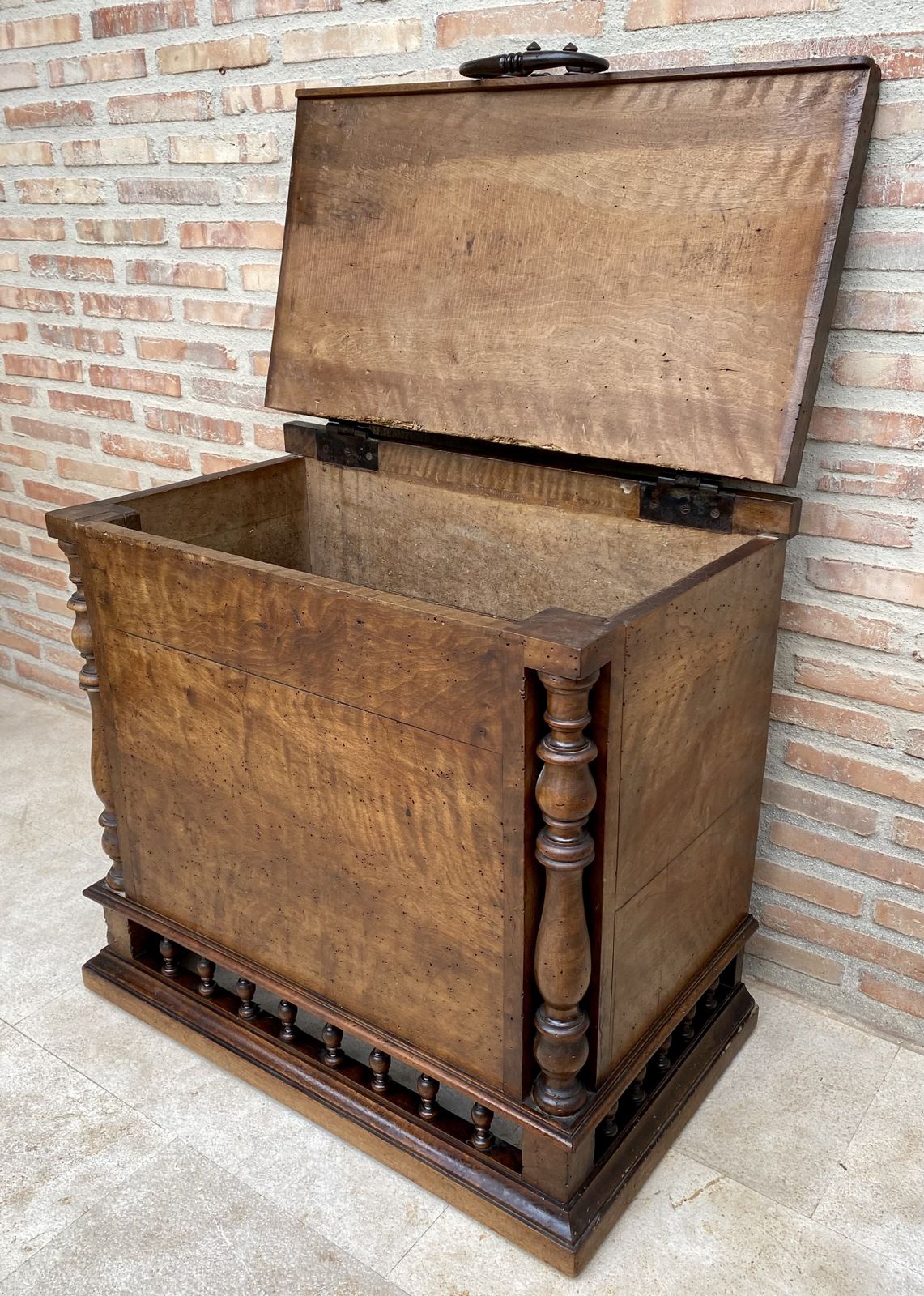 Early 20th Century French Hand Carved Wooden Trunk photo Furniture