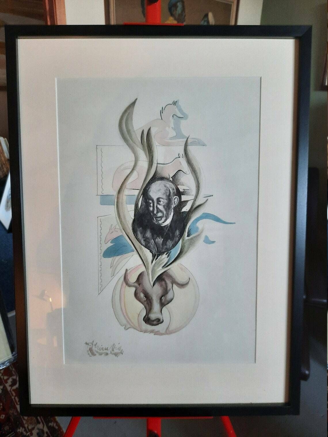 Original Watercolour, Pencil, Pen & Ink Collage By Adrian Hill   Mcm Artist