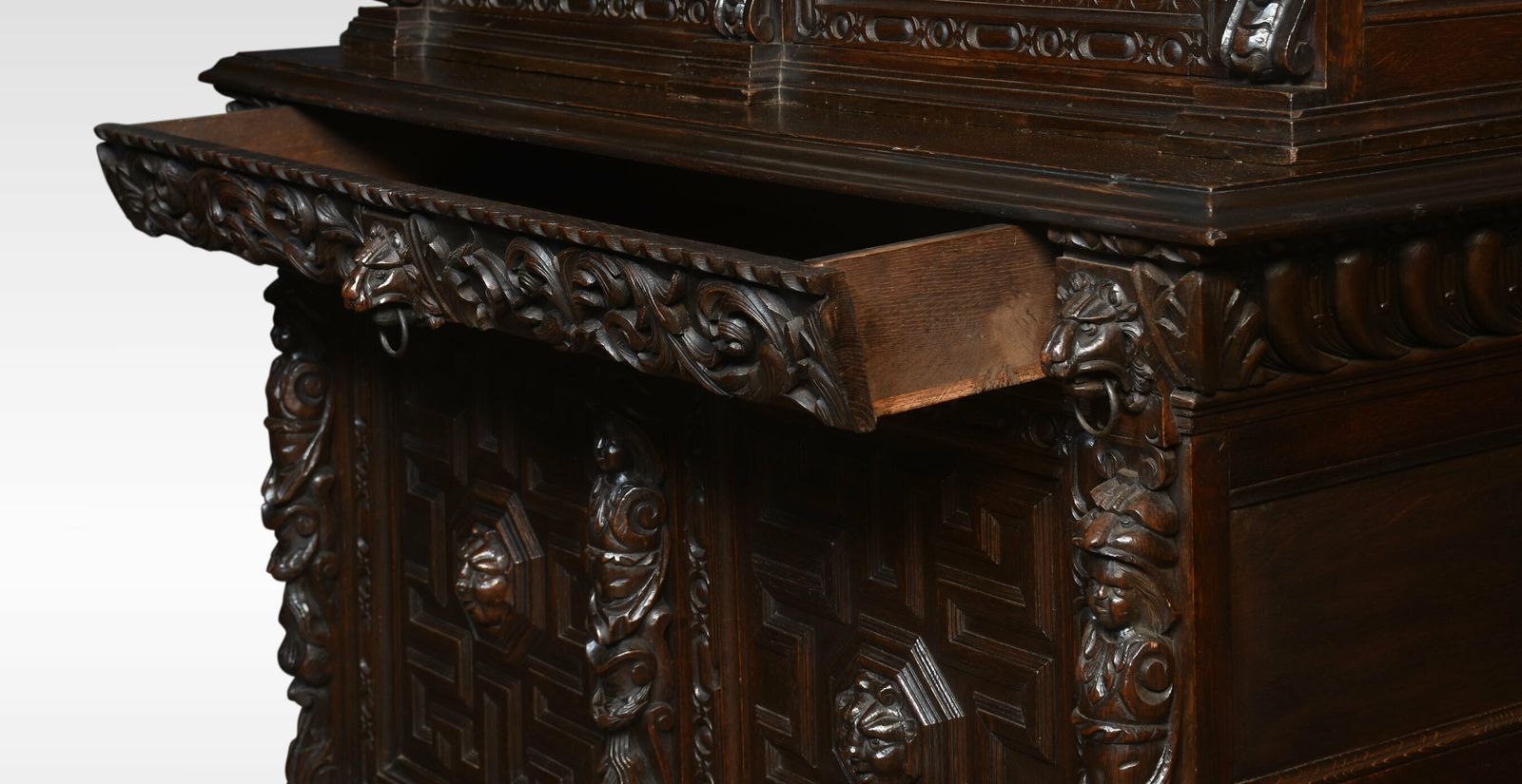 Renaissance Revival Carved Oak Two Door Bookcase photo for sale